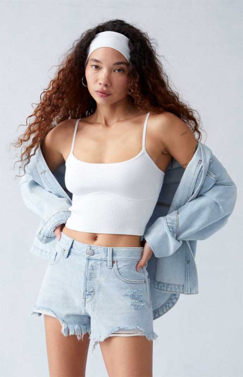 LIGHT INDIGO PacSun Eco Light Indigo Ripped High Waisted Denim Festival Shorts | DLAEFJB-21