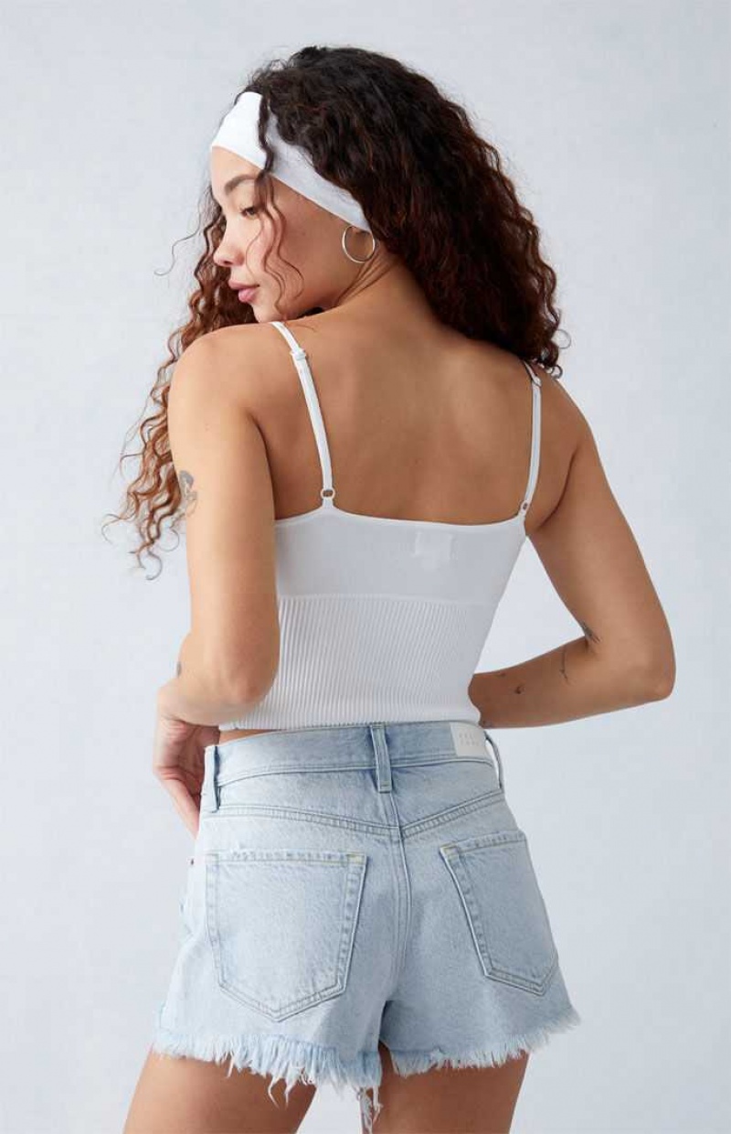 LIGHT INDIGO PacSun Eco Light Indigo Ripped High Waisted Denim Festival Shorts | DLAEFJB-21