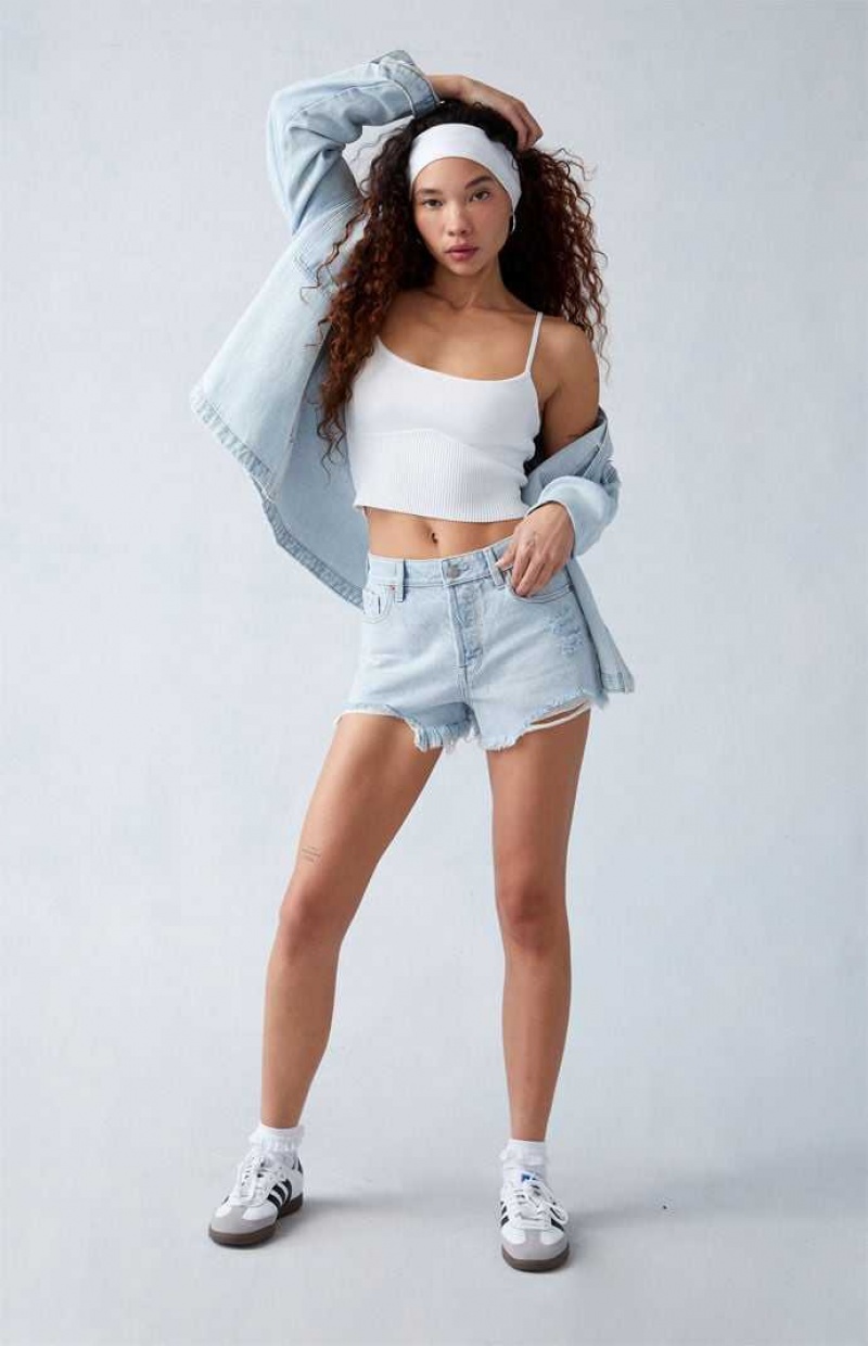 LIGHT INDIGO PacSun Eco Light Indigo Ripped High Waisted Denim Festival Shorts | DLAEFJB-21