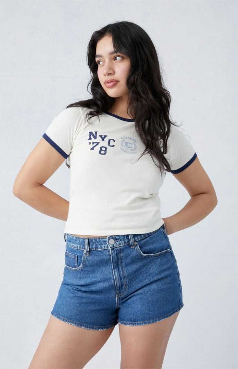 LIGHT INDIGO PacSun Eco Stretch Dark Indigo Curve Mom Shorts | GBAJLSM-68