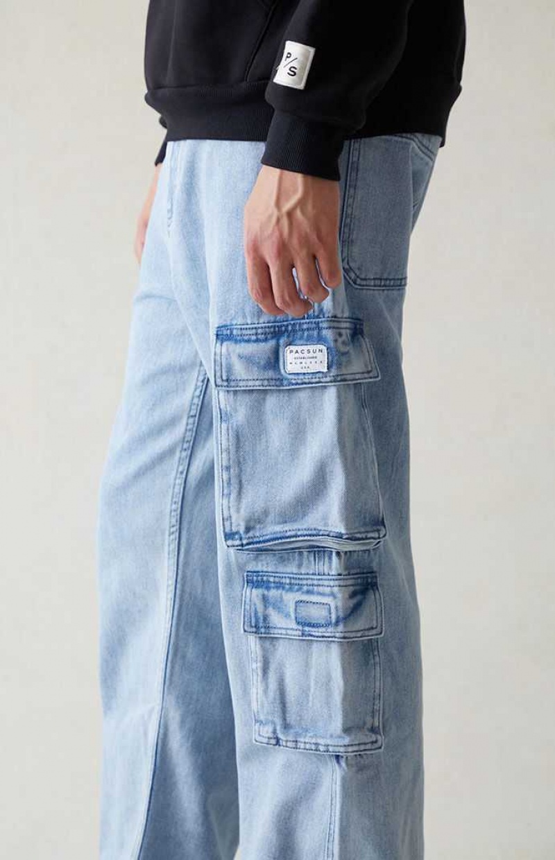 LIGHT INDIGO PacSun Indigo Baggy Cargo Jeans | IWKJGOY-50