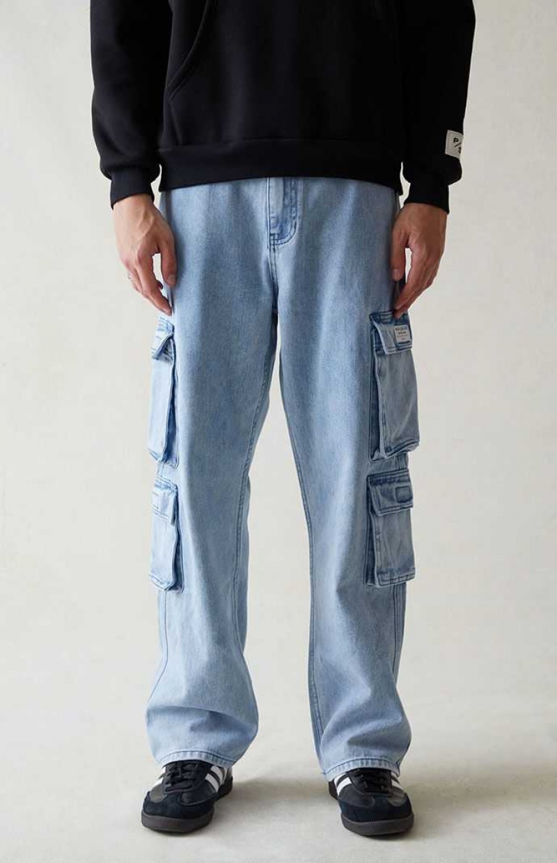 LIGHT INDIGO PacSun Indigo Baggy Cargo Jeans | IWKJGOY-50