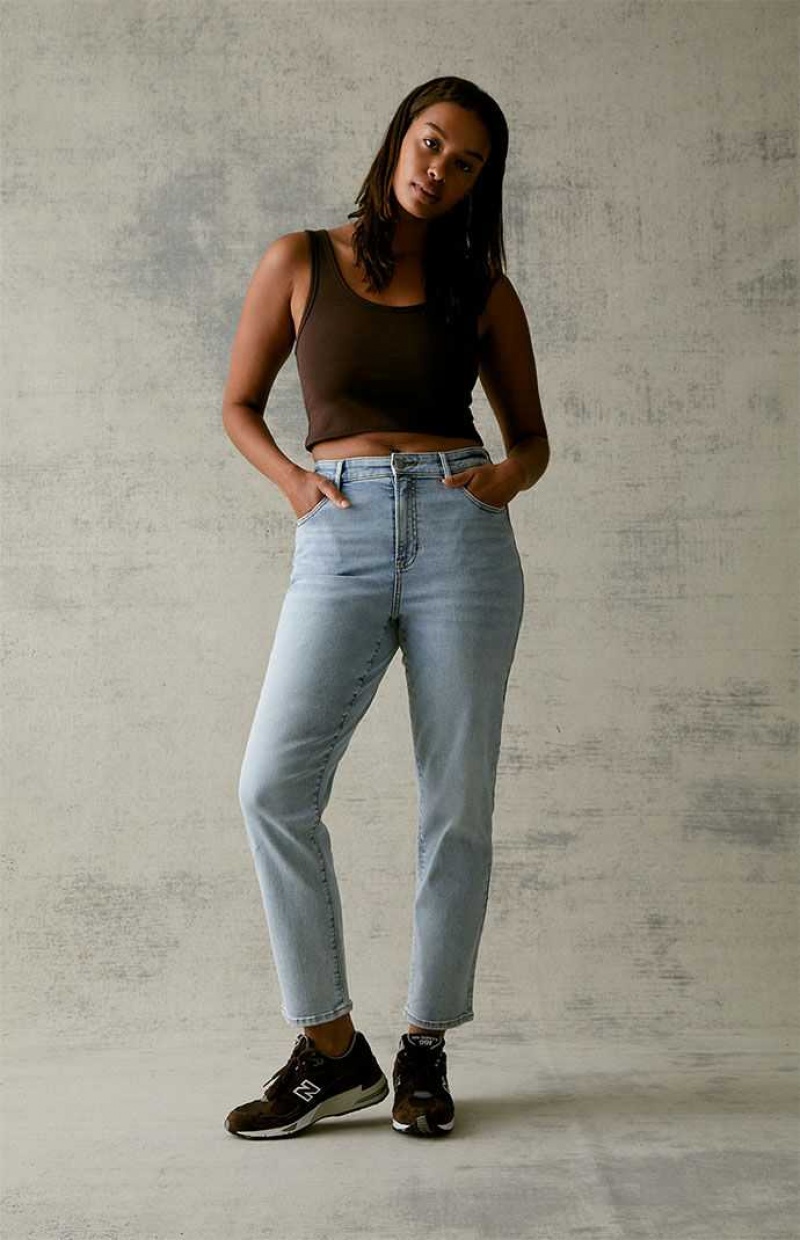 LIGHT INDIGO PacSun Light Blue Curve Straight Leg Jeans | QKEZWSV-29