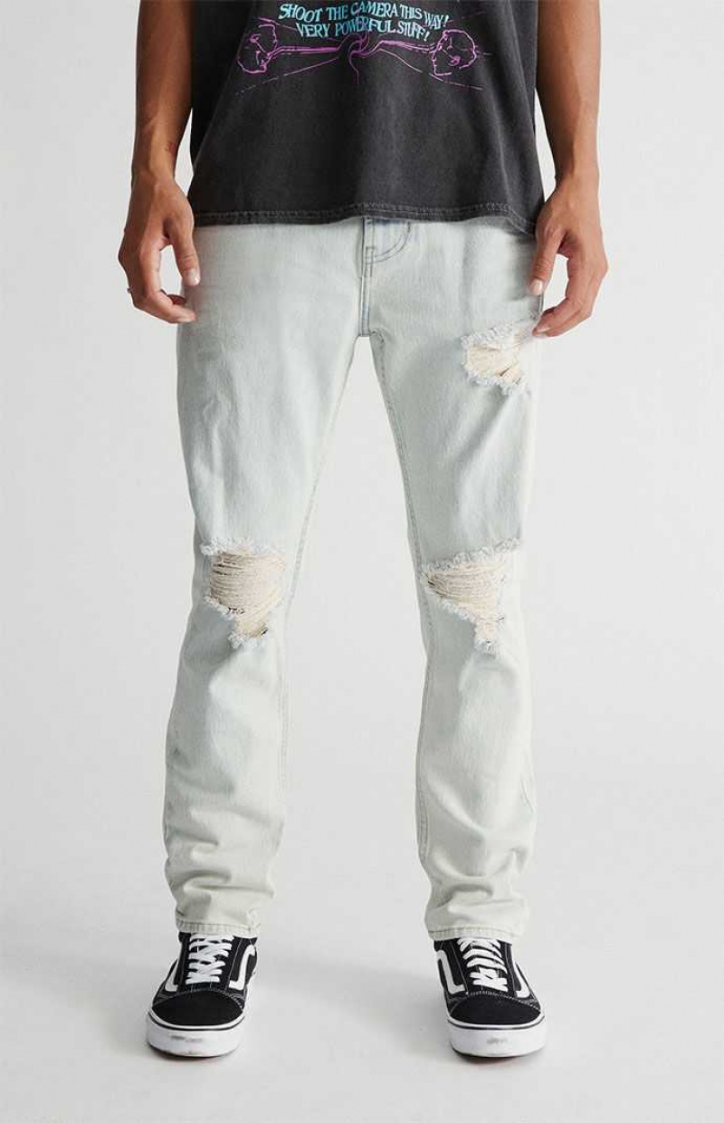 LIGHT INDIGO PacSun Light Destroyed Slim Taper Jeans | WMCTLUX-19