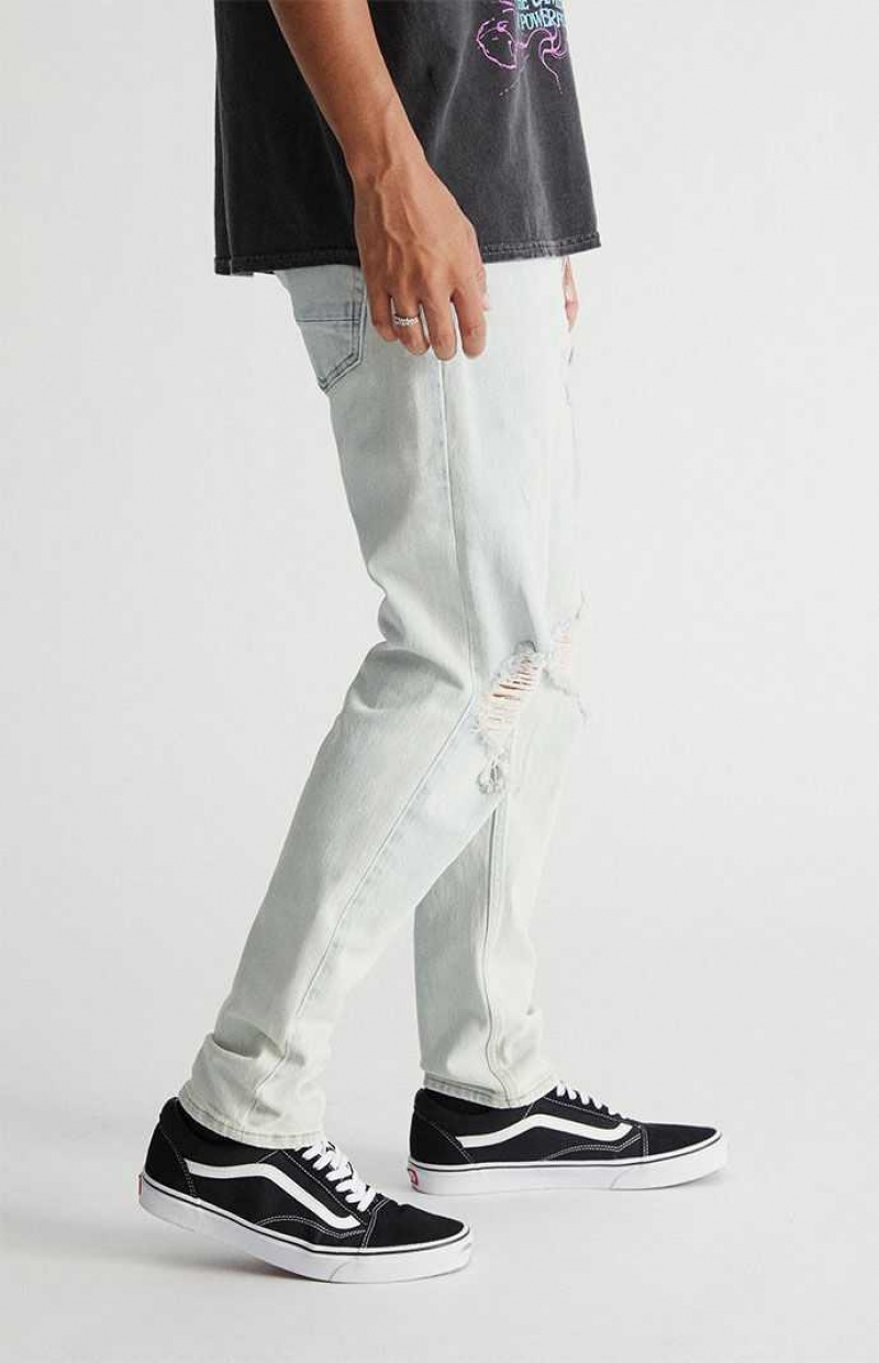 LIGHT INDIGO PacSun Light Destroyed Slim Taper Jeans | WMCTLUX-19