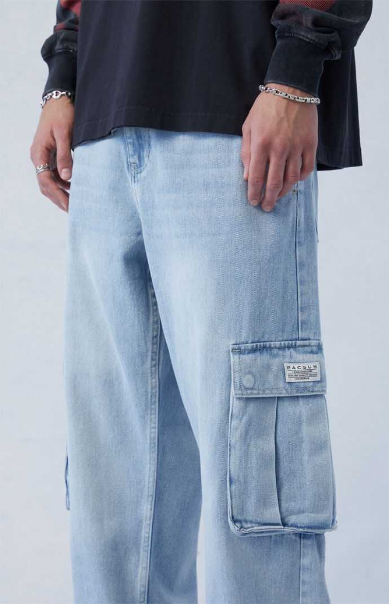 LIGHT INDIGO PacSun Light Indigo Baggy Cargo Jeans | TPBLCVS-61