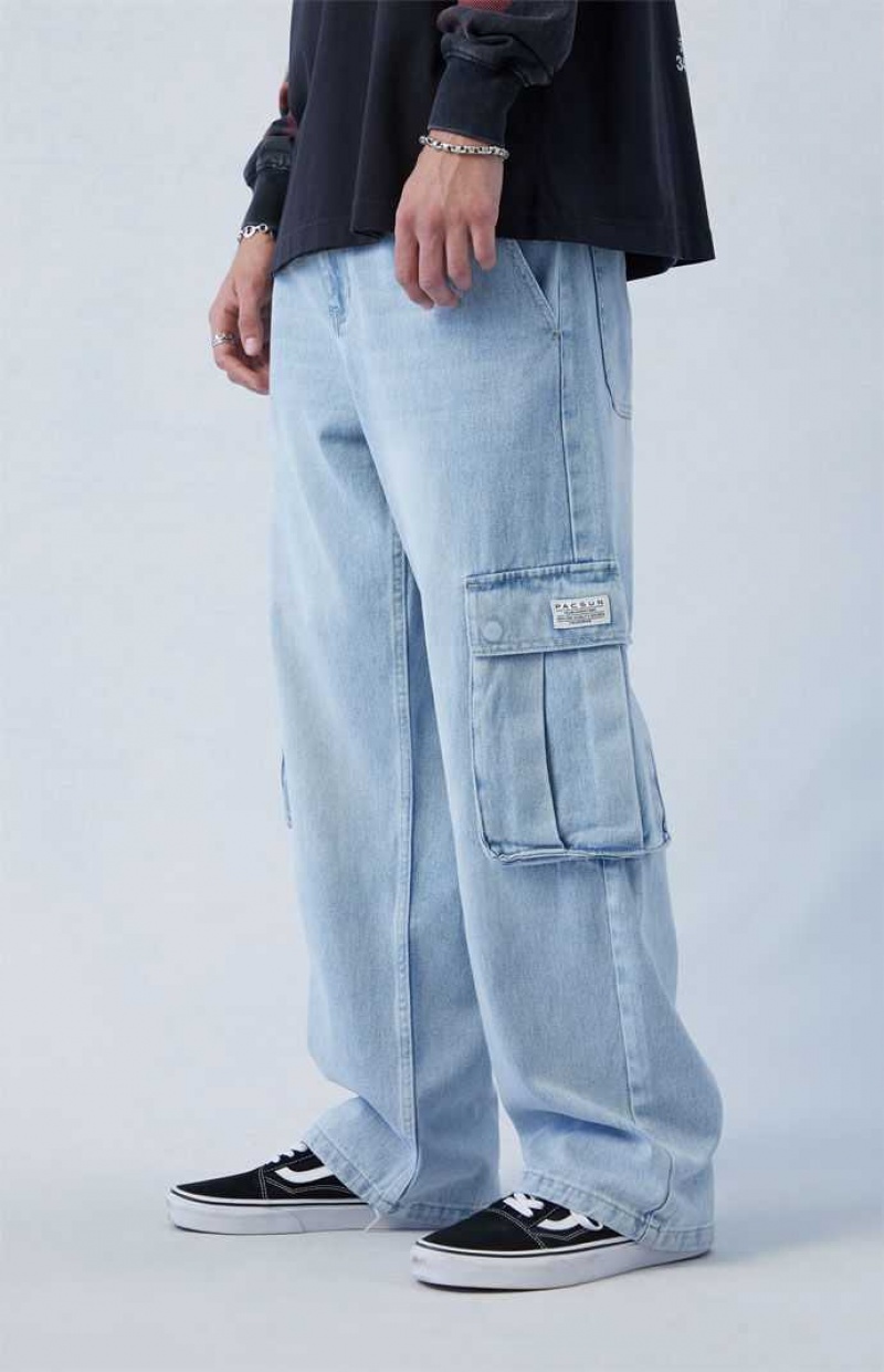 LIGHT INDIGO PacSun Light Indigo Baggy Cargo Jeans | TPBLCVS-61