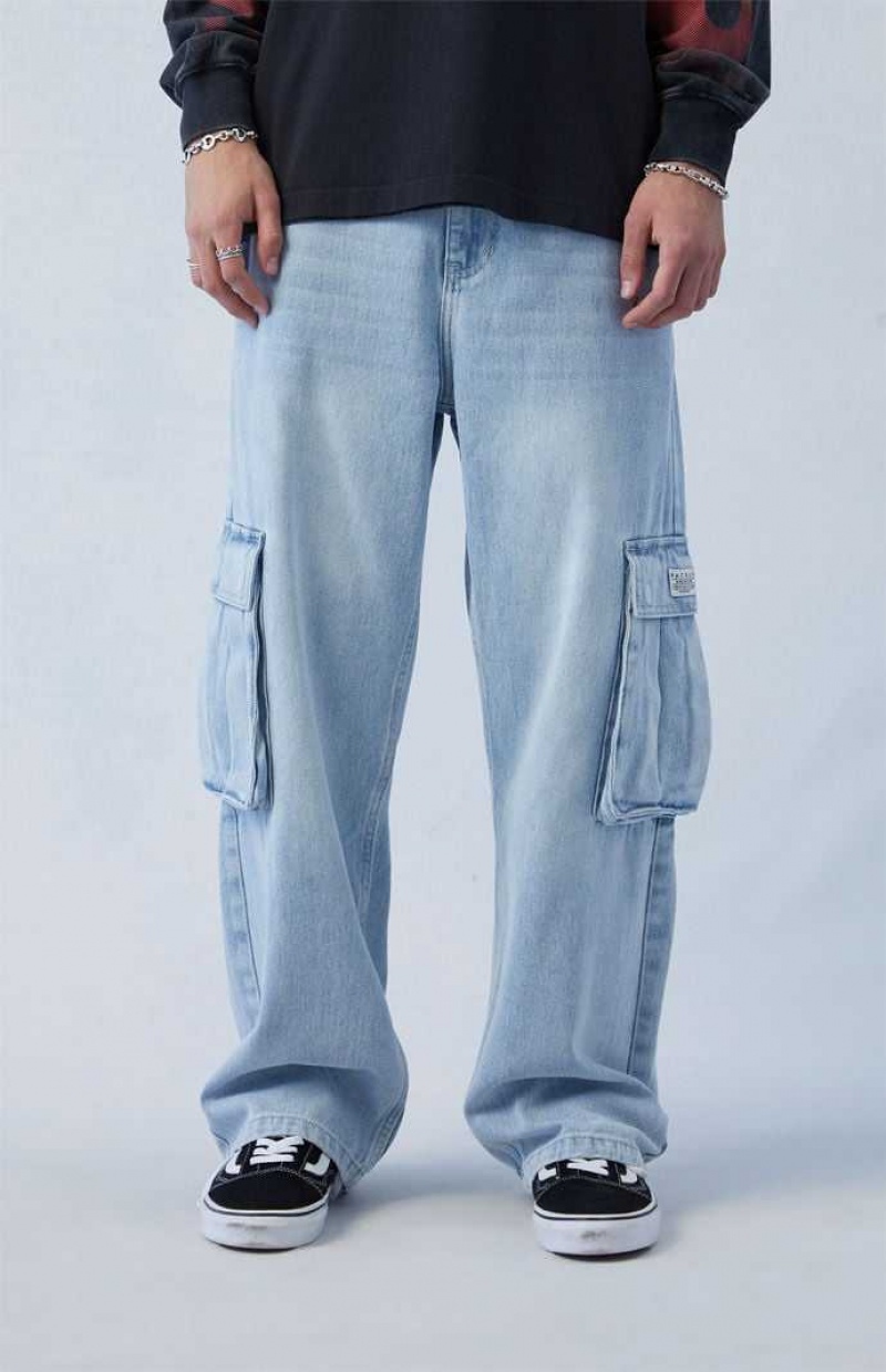 LIGHT INDIGO PacSun Light Indigo Baggy Cargo Jeans | TPBLCVS-61