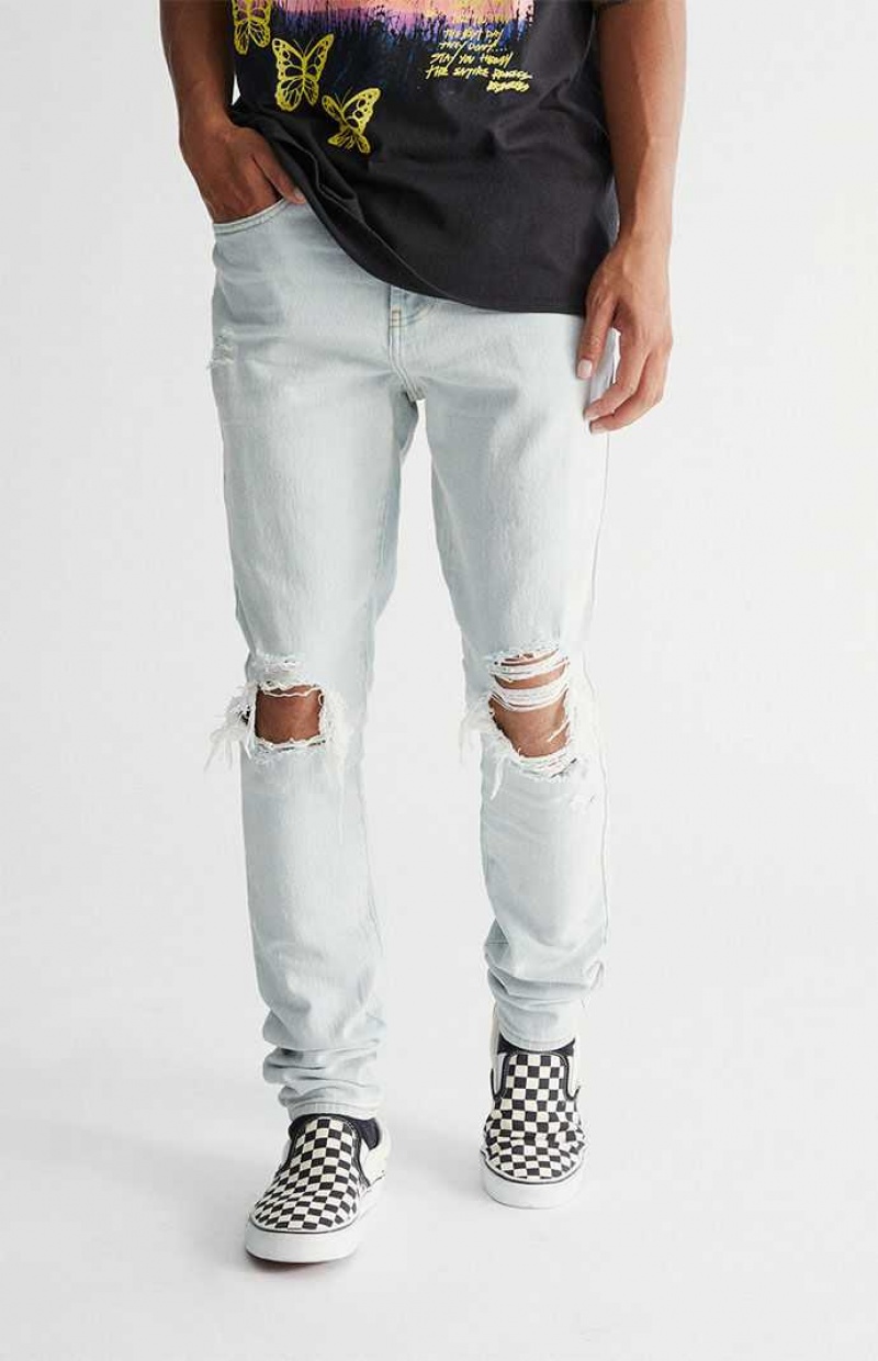 LIGHT INDIGO PacSun Light Indigo Destroyed Stacked Skinny Jeans | MILFSWY-92