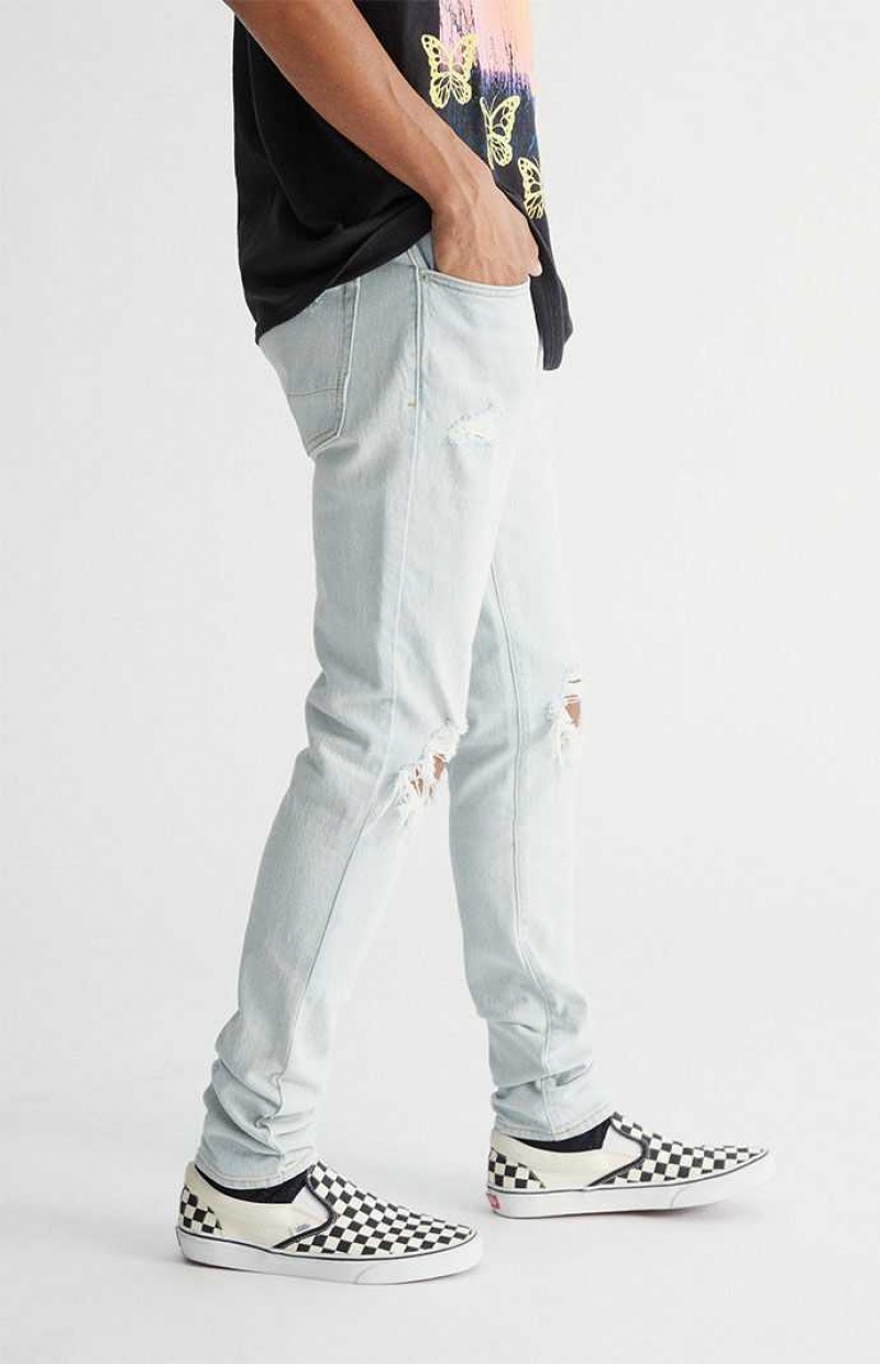 LIGHT INDIGO PacSun Light Indigo Destroyed Stacked Skinny Jeans | MILFSWY-92