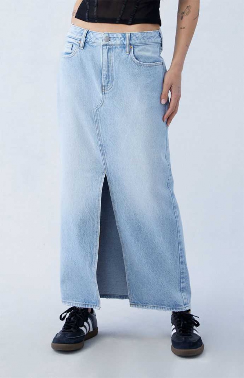 LIGHT INDIGO PacSun Light Indigo Low Rise Denim Maxi Skirt | LRIGCJK-08