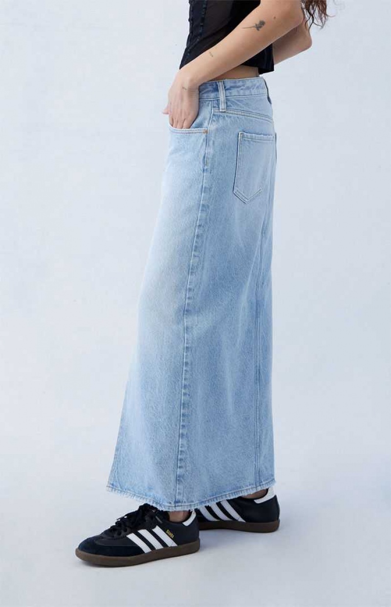 LIGHT INDIGO PacSun Light Indigo Low Rise Denim Maxi Skirt | LRIGCJK-08