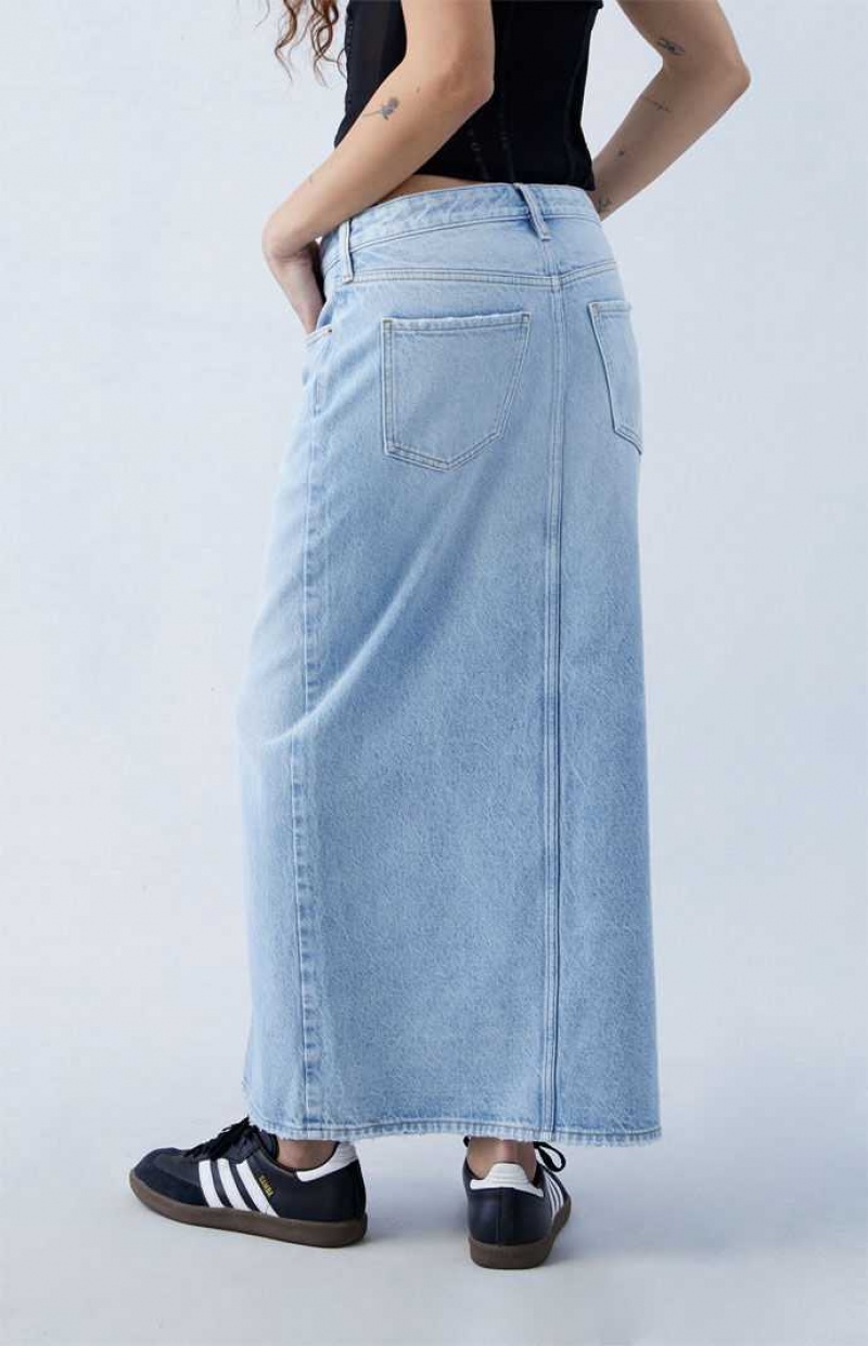 LIGHT INDIGO PacSun Light Indigo Low Rise Denim Maxi Skirt | LRIGCJK-08