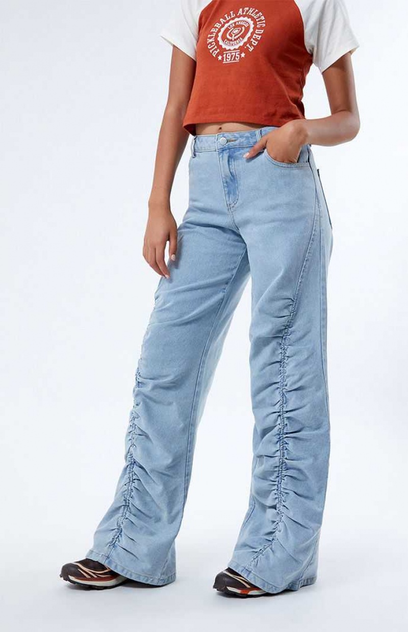 LIGHT INDIGO PacSun Light Indigo Ruched Wide Leg Jeans | ZBLWSXD-34