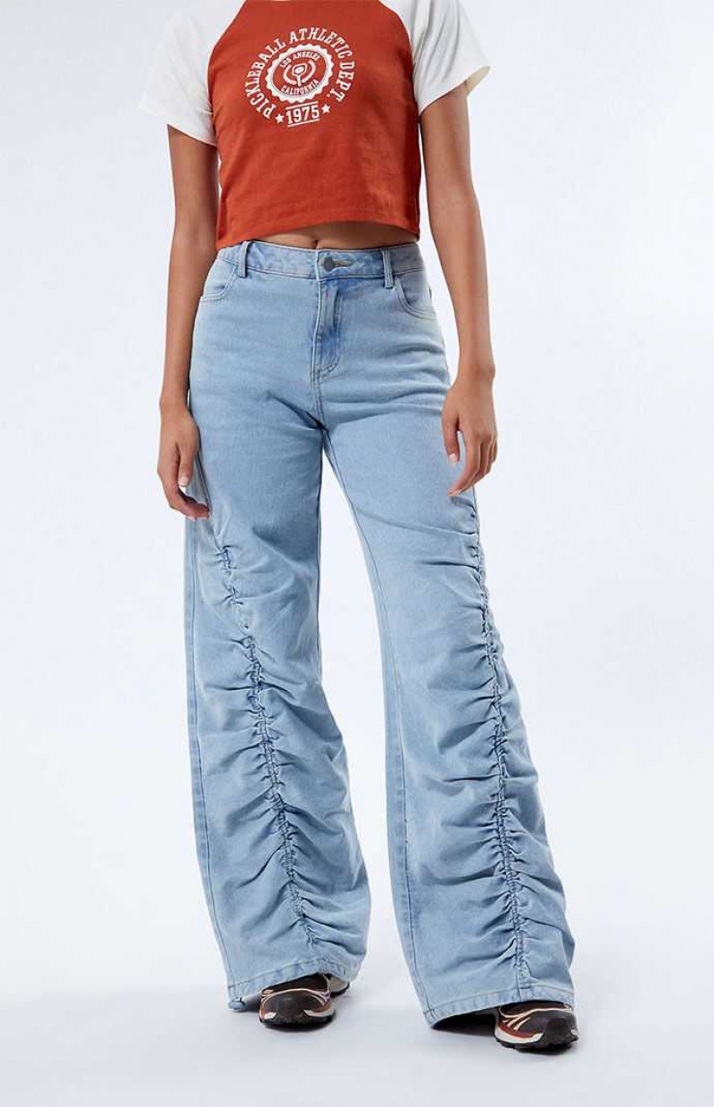 LIGHT INDIGO PacSun Light Indigo Ruched Wide Leg Jeans | ZBLWSXD-34