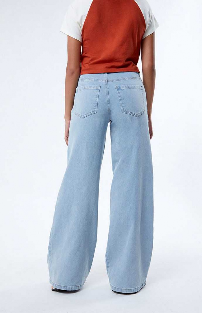 LIGHT INDIGO PacSun Light Indigo Ruched Wide Leg Jeans | ZBLWSXD-34