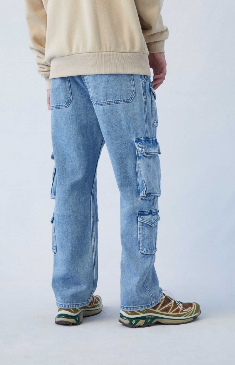 LIGHT INDIGO PacSun Light Indigo Straight Cargo Jeans | ARWLGTY-30