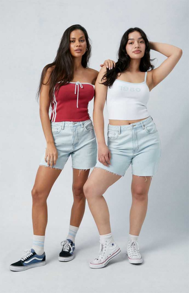 LIGHT INDIGO PacSun Stretch Light Indigo Curve Denim Dad Shorts | IQORSNF-10