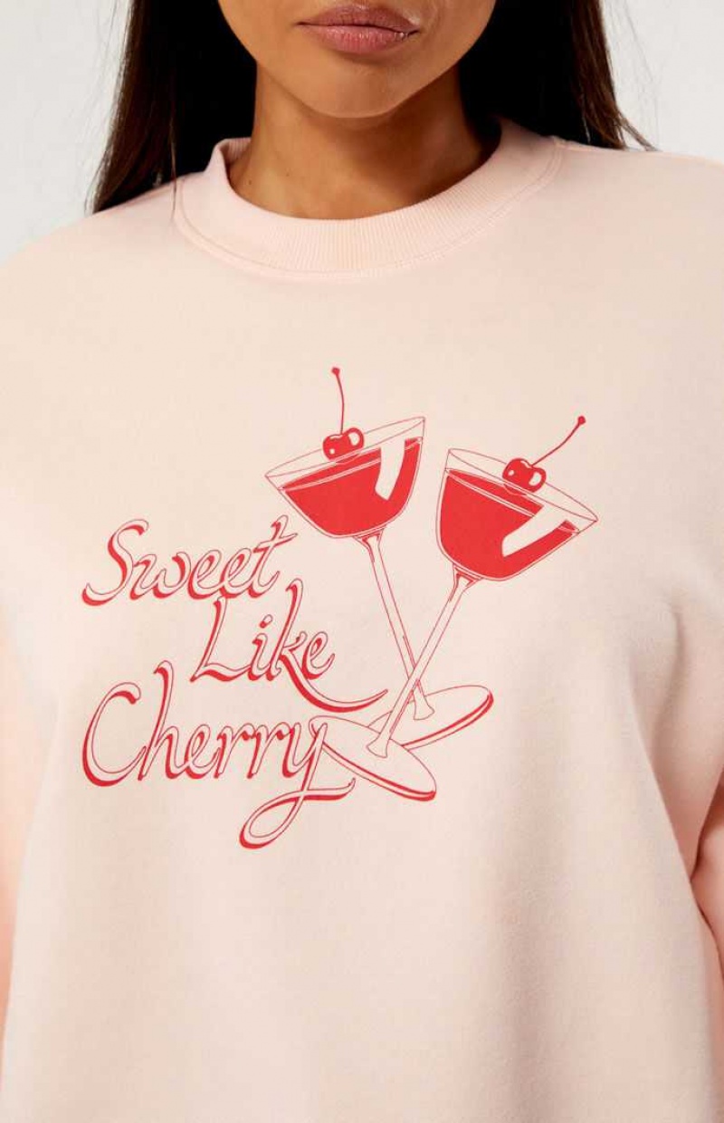 LIGHT PINK PacSun Cherry Cocktail Crew Neck Sweatshirt | GXVQUBL-94