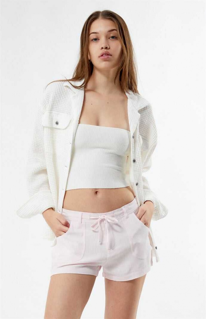 LIGHT PINK PacSun Fixed Waist Linen Shorts | PRYFJCN-85