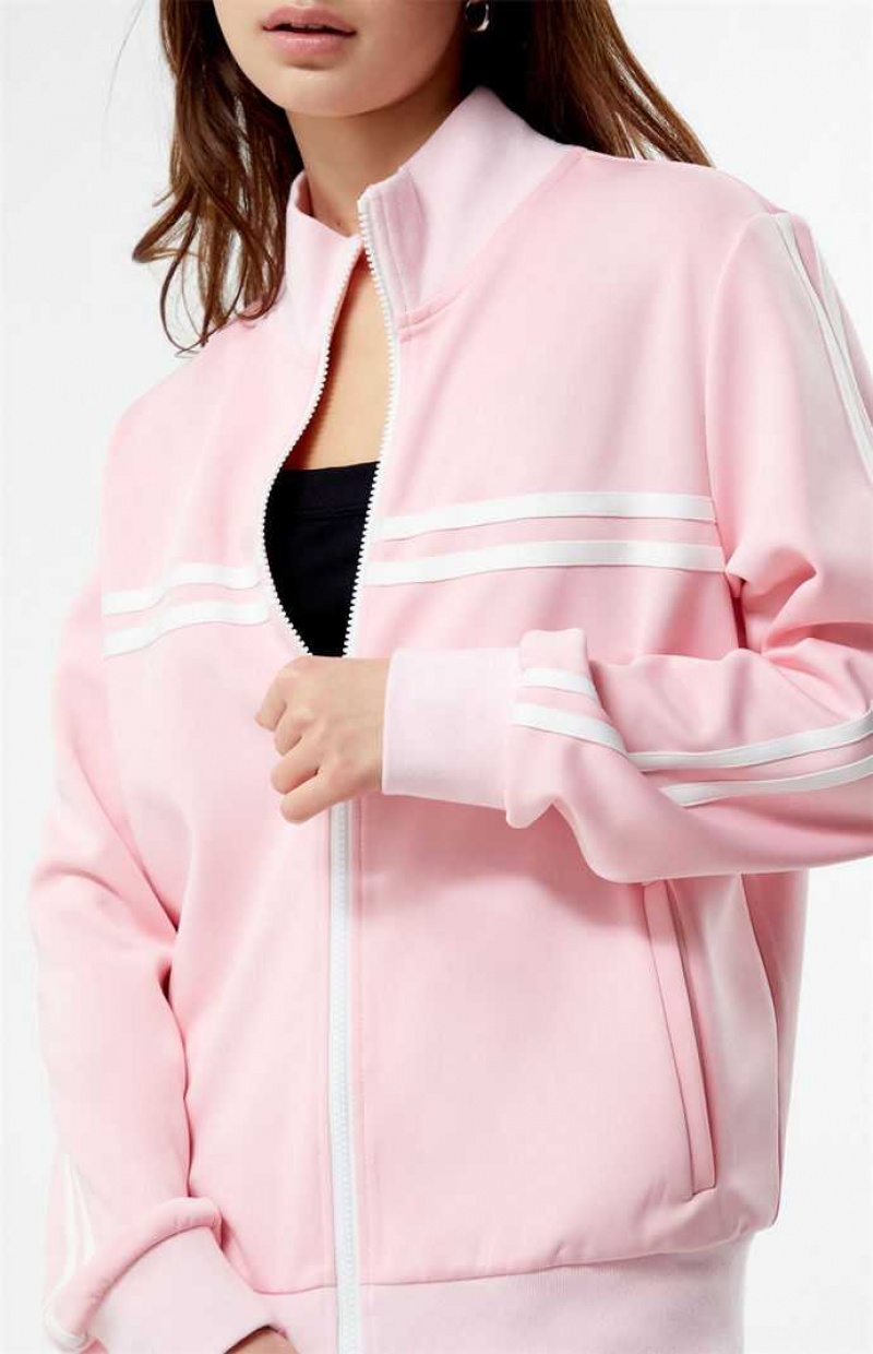 LIGHT PINK PacSun Stripe Mock Neck Track Jacket | KQRDMYG-75