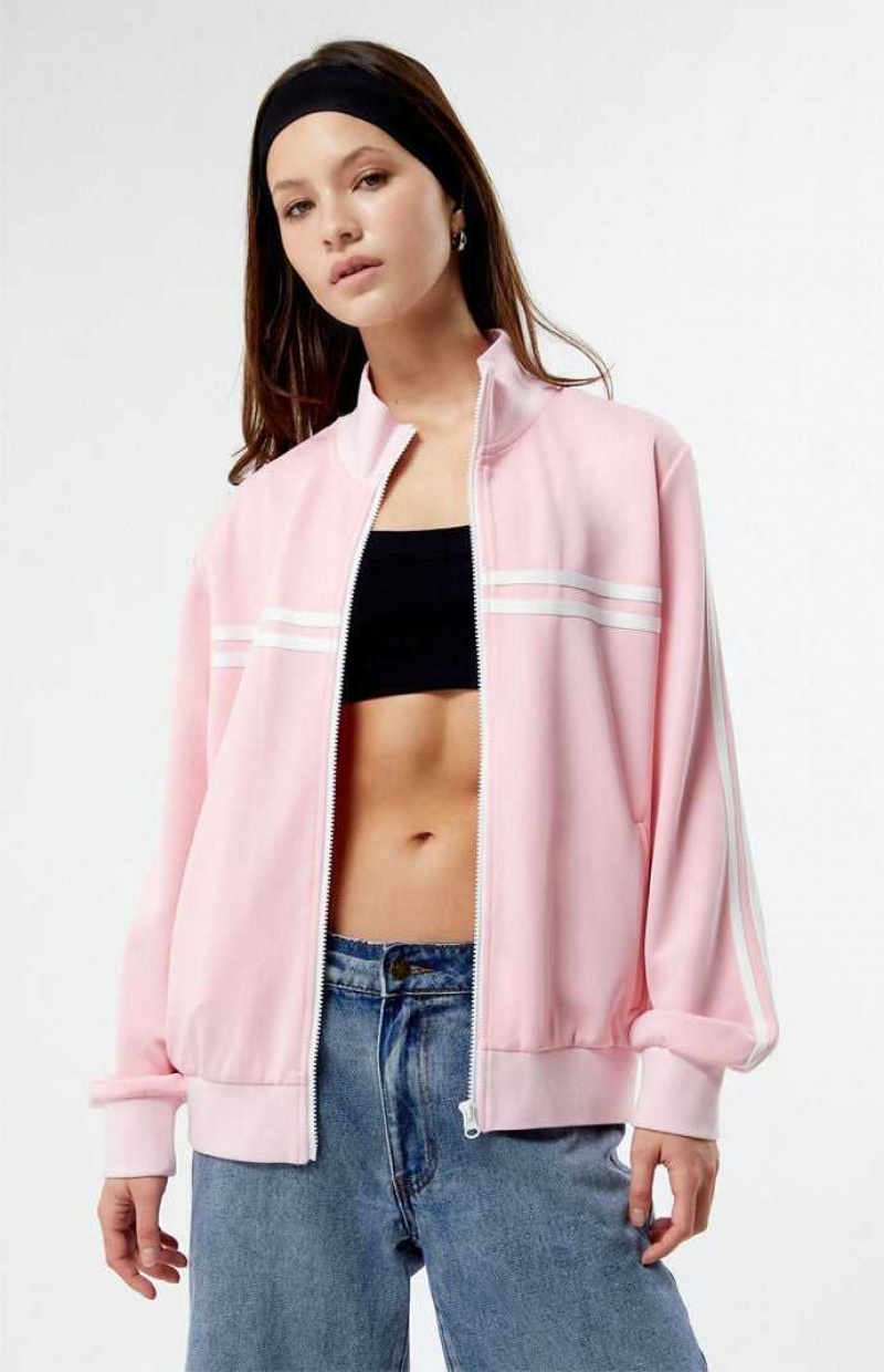 LIGHT PINK PacSun Stripe Mock Neck Track Jacket | KQRDMYG-75