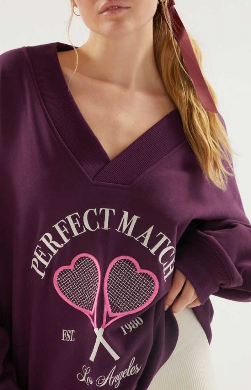 MAROON PacSun Valentine V-Neck Sweatshirt | OEDTKNI-13