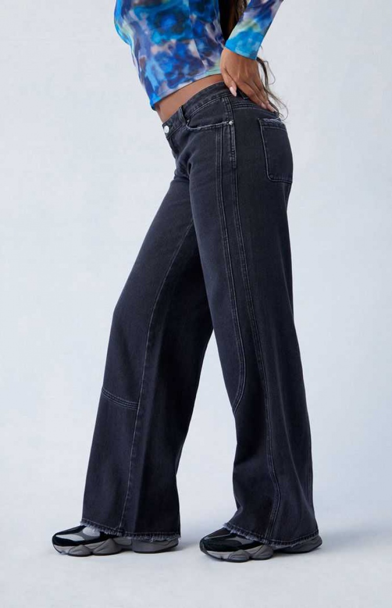 MEDIUM INDIGO PacSun Black Seamed Low Rise Baggy Jeans | FWZDAQX-56