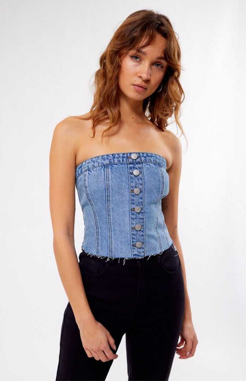 MEDIUM INDIGO PacSun Clemmie Denim Tube Top | OENBITP-56