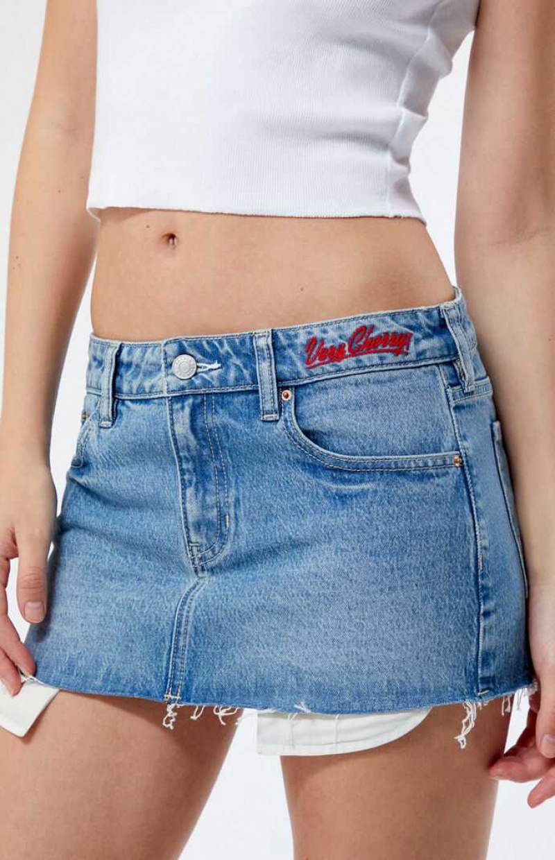 MEDIUM INDIGO PacSun Coca Cola By Cherry Coke Low Rise Micro Denim Mini Skirt | KOWYNQJ-90