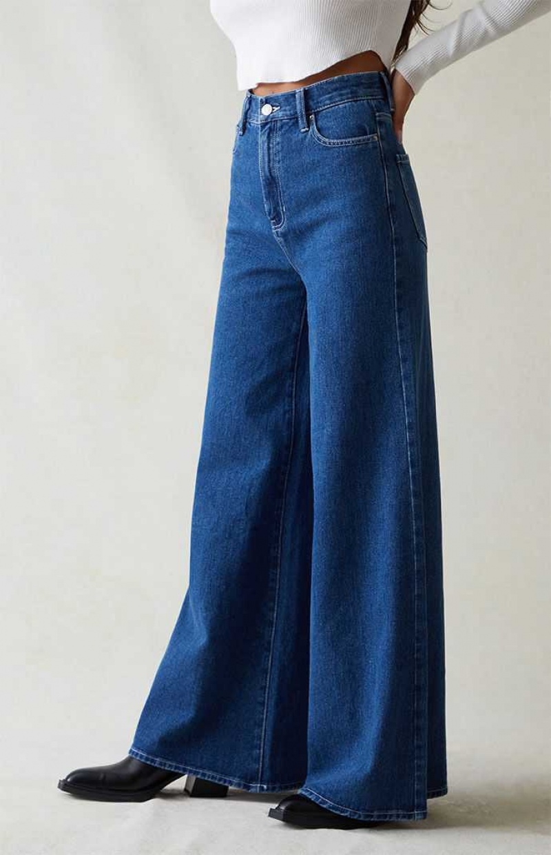 MEDIUM INDIGO PacSun Dark Blue Extreme Wide Leg Jeans | BGZAQIE-62