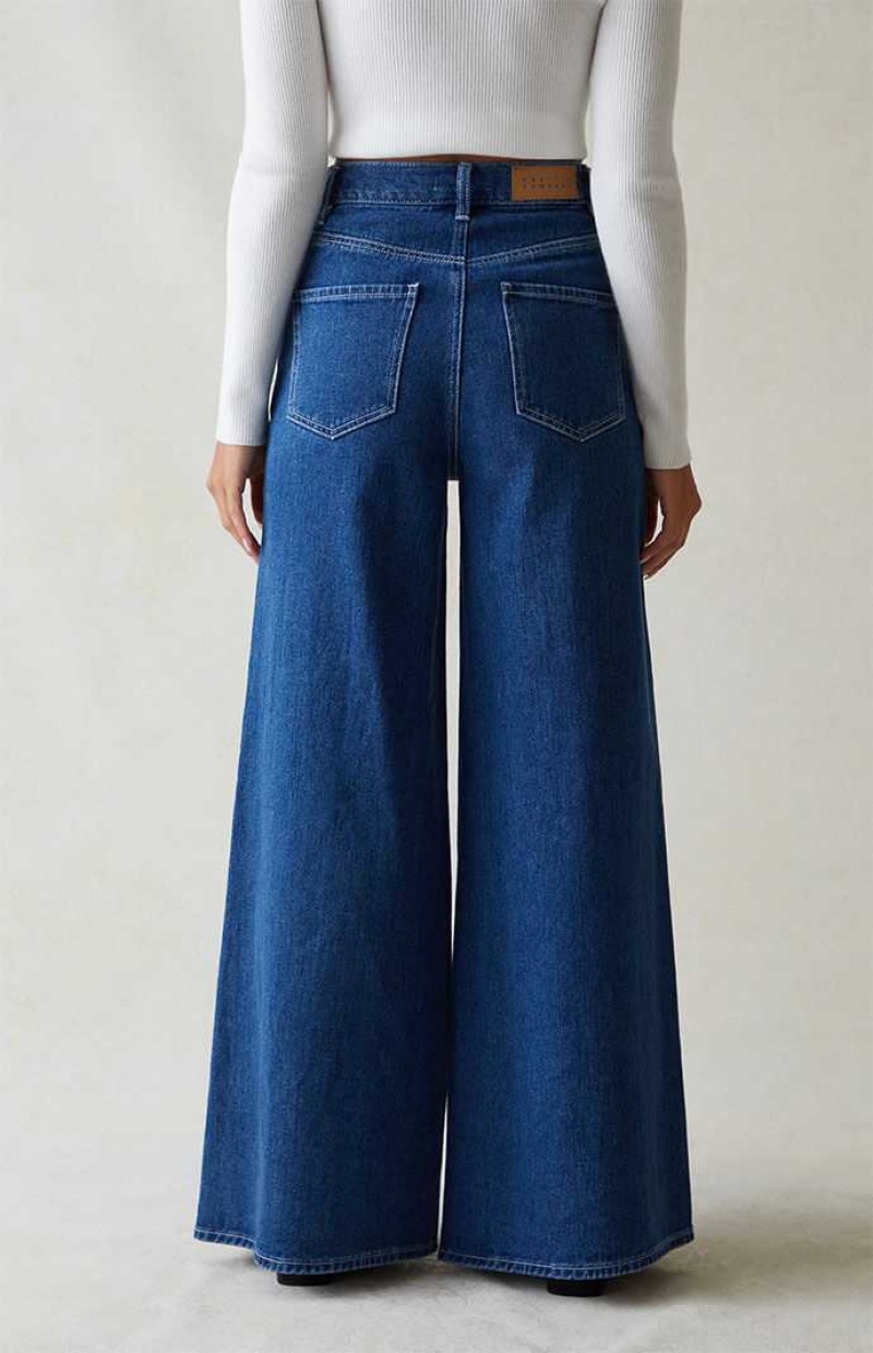 MEDIUM INDIGO PacSun Dark Blue Extreme Wide Leg Jeans | BGZAQIE-62