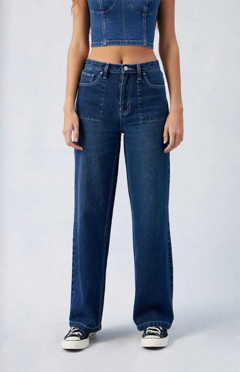 MEDIUM INDIGO PacSun Dark Indigo Cali Boyfriend Jeans | FSAZYHI-56