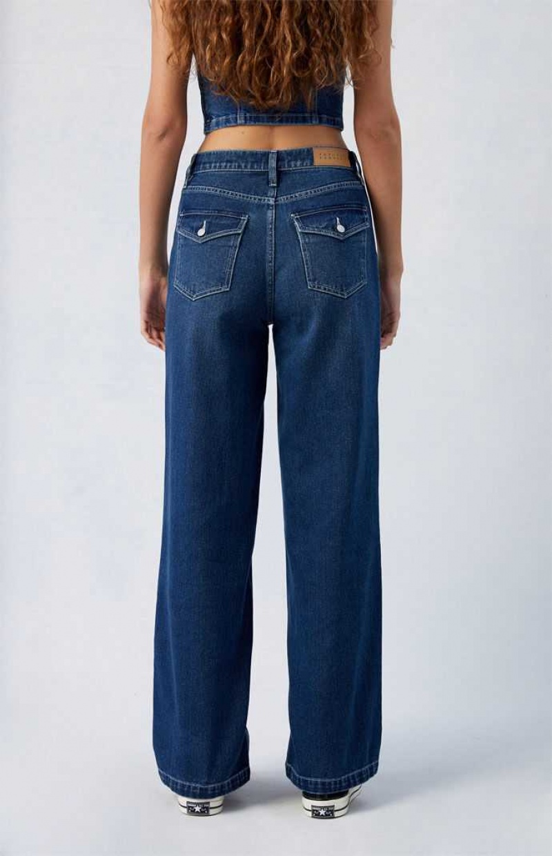 MEDIUM INDIGO PacSun Dark Indigo Cali Boyfriend Jeans | FSAZYHI-56