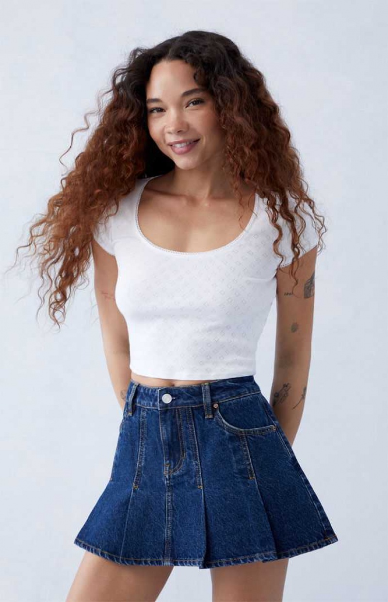 MEDIUM INDIGO PacSun Dark Indigo Pleated Mid Rise Denim Mini Skirt | ABSLNJO-13