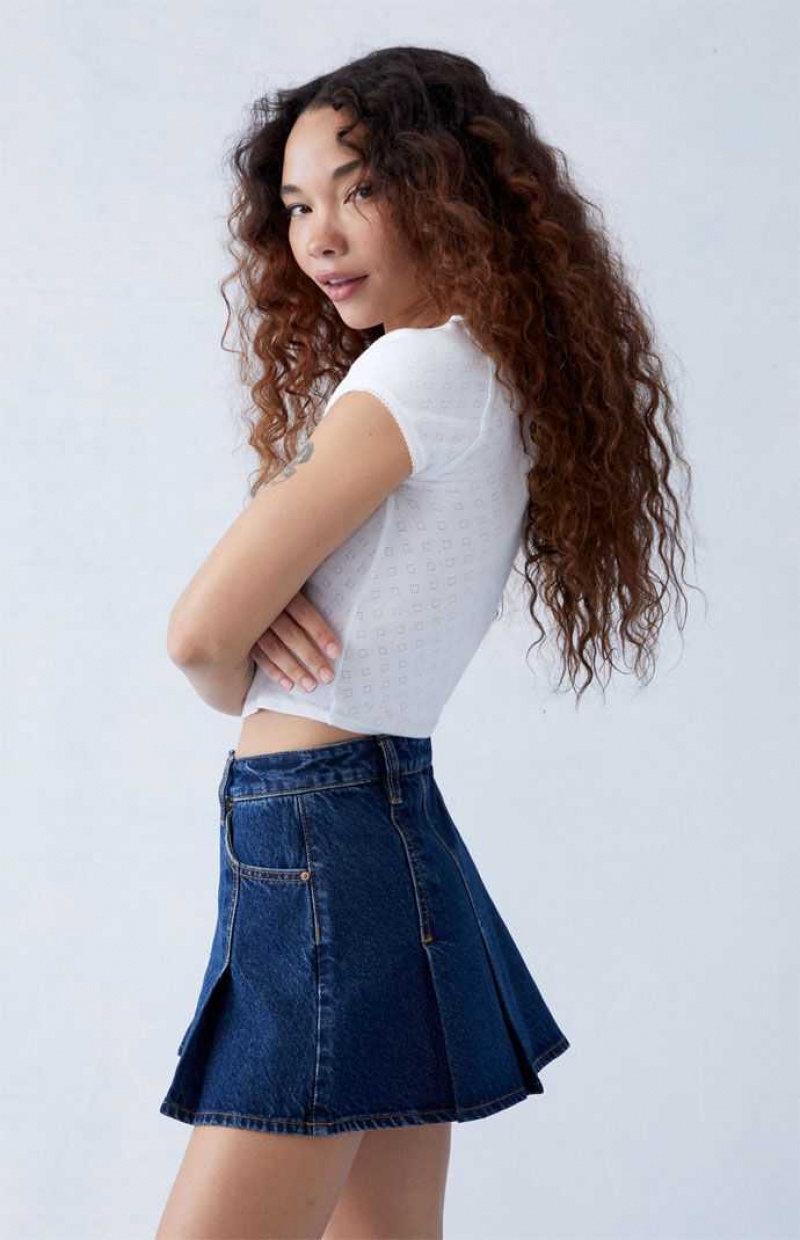 MEDIUM INDIGO PacSun Dark Indigo Pleated Mid Rise Denim Mini Skirt | ABSLNJO-13