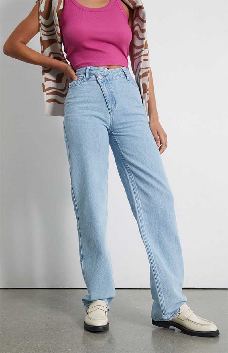 MEDIUM INDIGO PacSun Eco Asymmetrical Waistband '90s Boyfriend Jeans | FXVYSDA-94