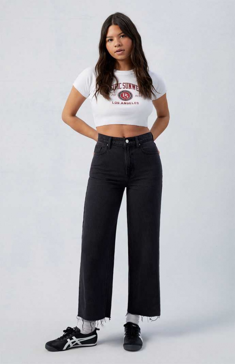 MEDIUM INDIGO PacSun Eco Black Nora Cropped Wide Leg Jeans | NEZDVIT-32