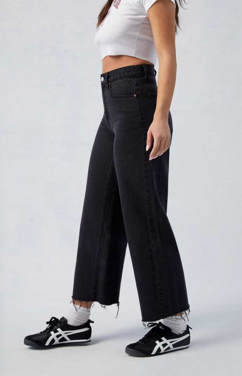 MEDIUM INDIGO PacSun Eco Black Nora Cropped Wide Leg Jeans | NEZDVIT-32