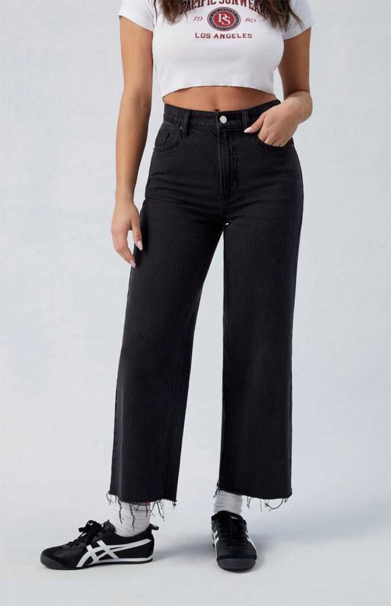 MEDIUM INDIGO PacSun Eco Black Nora Cropped Wide Leg Jeans | NEZDVIT-32