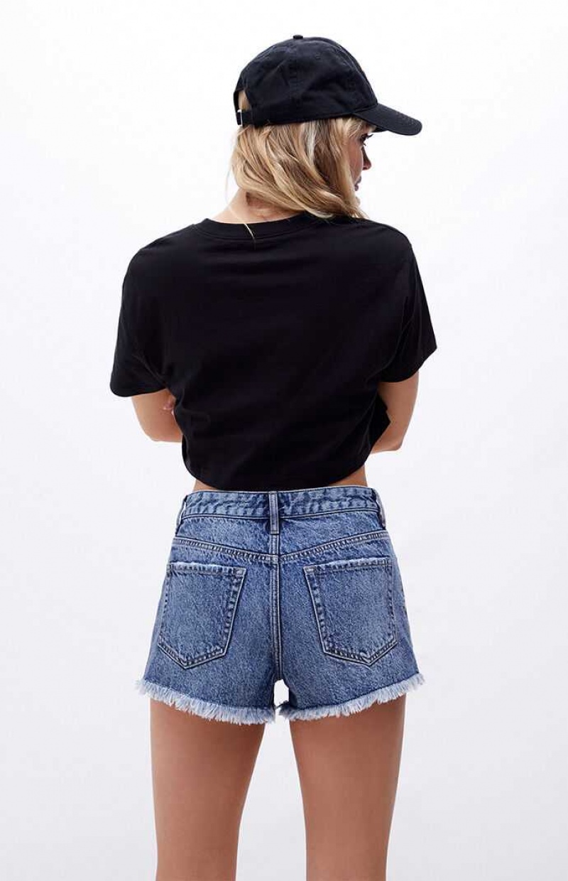 MEDIUM INDIGO PacSun Eco Dark Blue High Waisted Denim Festival Shorts | QEGVASC-96