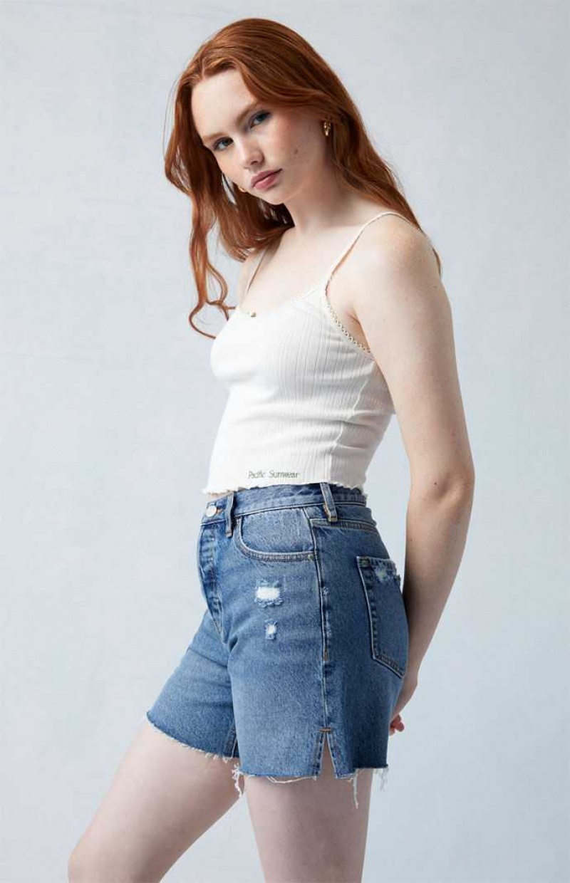 MEDIUM INDIGO PacSun Eco Dark Indigo Ripped High Waisted Relaxed Jorts | MSICUJY-51