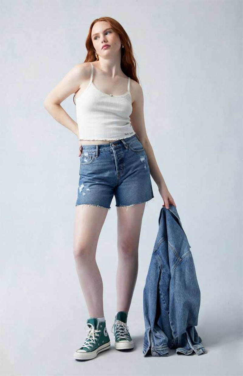 MEDIUM INDIGO PacSun Eco Dark Indigo Ripped High Waisted Relaxed Jorts | MSICUJY-51