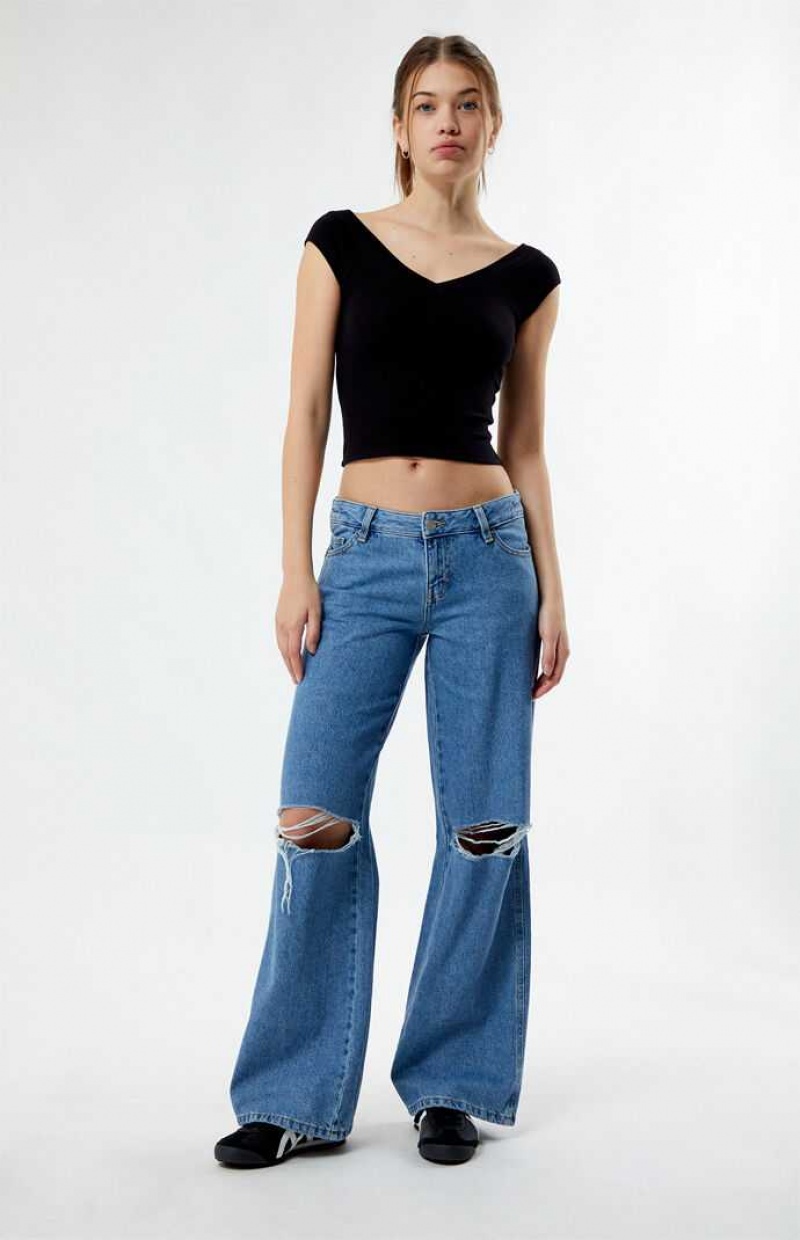 MEDIUM INDIGO PacSun Eco Indigo Ripped Low Rise Baggy Jeans | FBEVZXR-46