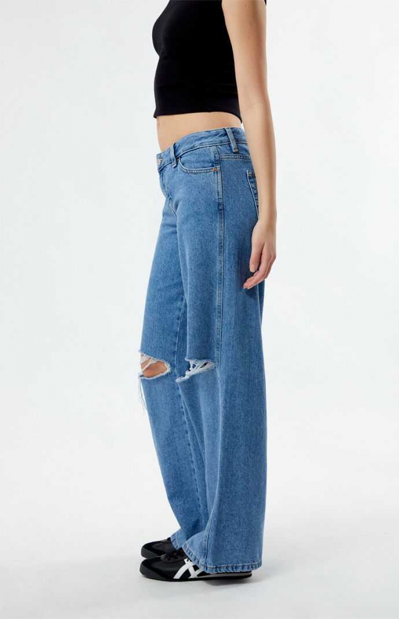 MEDIUM INDIGO PacSun Eco Indigo Ripped Low Rise Baggy Jeans | FBEVZXR-46