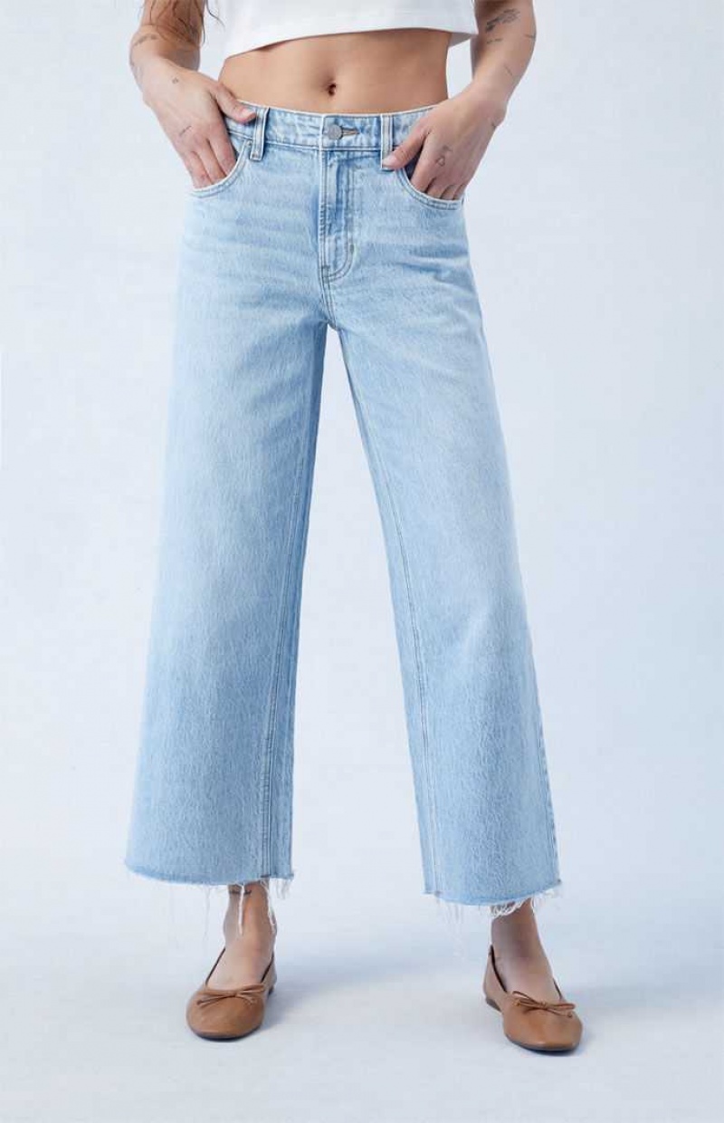 MEDIUM INDIGO PacSun Eco Light Blue Cropped Wide Leg Jeans | JMGHFIL-60