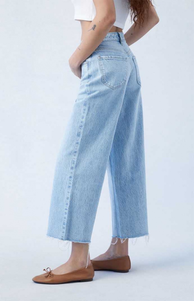 MEDIUM INDIGO PacSun Eco Light Blue Cropped Wide Leg Jeans | JMGHFIL-60