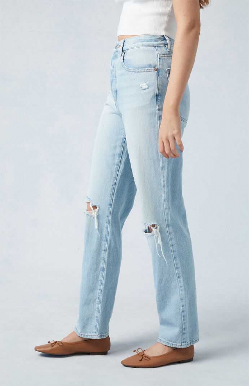 MEDIUM INDIGO PacSun Eco Light Blue Distressed Dad Jeans | VESMYQI-81