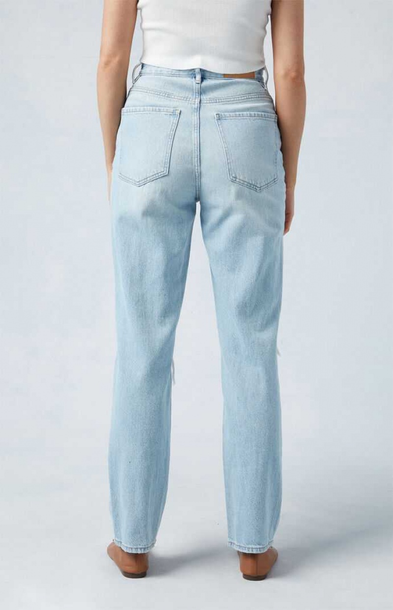 MEDIUM INDIGO PacSun Eco Light Blue Distressed Dad Jeans | VESMYQI-81