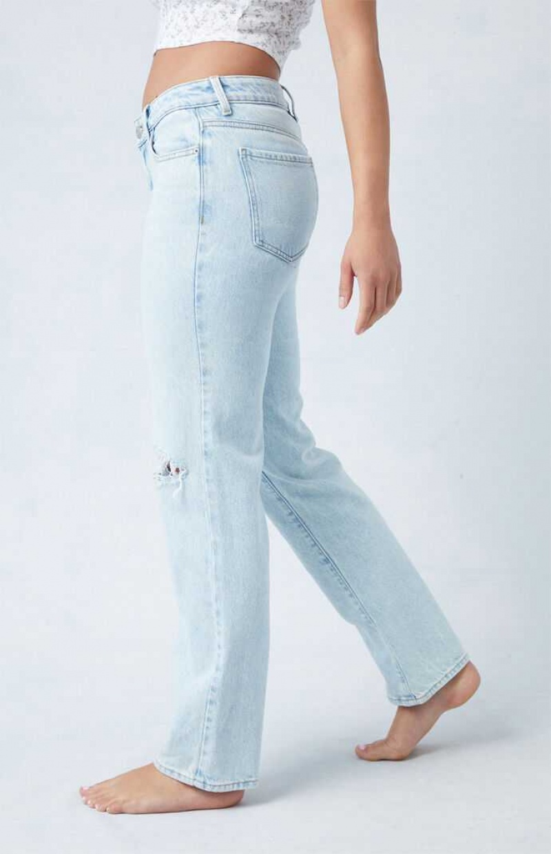 MEDIUM INDIGO PacSun Eco Light Blue Ripped Knee Low Rise Straight Leg Jeans | KIGYXHT-19